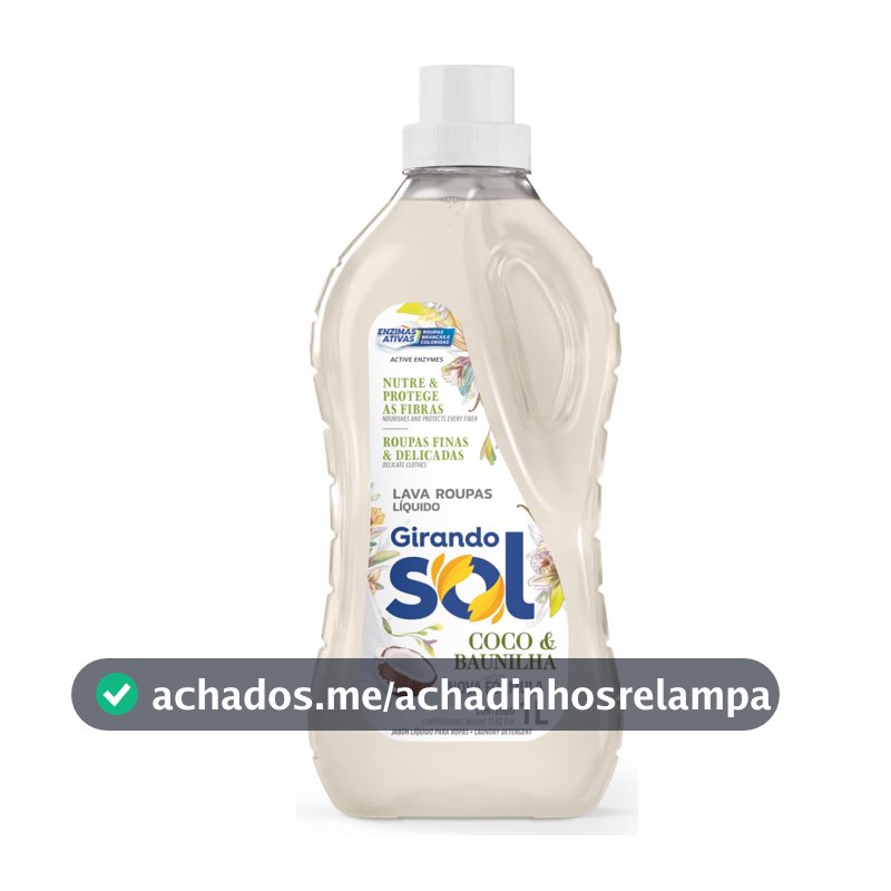 Girando Sol Lava Roupas Líquido Coco 1L Sabão Líquido Lava Roupa Perfumado Branco Ação Delicada Proteção E Cuidado Roupas Brancas E Coloridas
