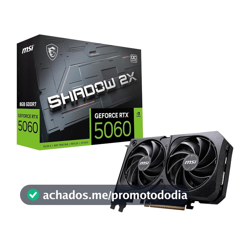 Placa de Video MSI RTX 5060 Shadow 2X OC, 8GB, GDDR7-912-V537-037