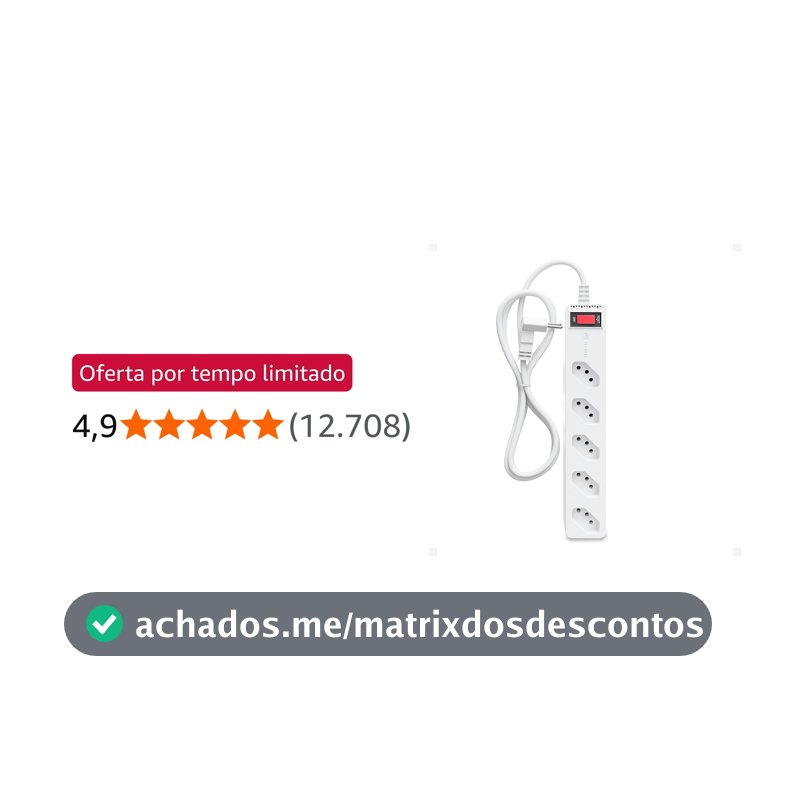Filtro de Linha iCLAMPER Energia 5 com Proteção contra Surtos Elétricos(DPS) LCF 5 Tomadas, 3 Pinos, 10 Amperes para PC, Notebook, Monitor, Impressora, PS5, Alexa e etc, Bivolt, Cabo de 1m Branco