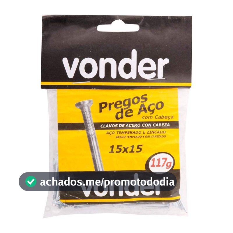 Prego de aço 8x8 com cabeça zincado 100 peças - Vonder