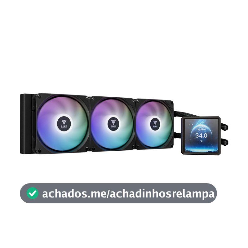 Water Cooler Gamdias Aura GL360 LCD 360mm Preto ARGB com Tela LCD 4" IPS Compatível Intel AMD