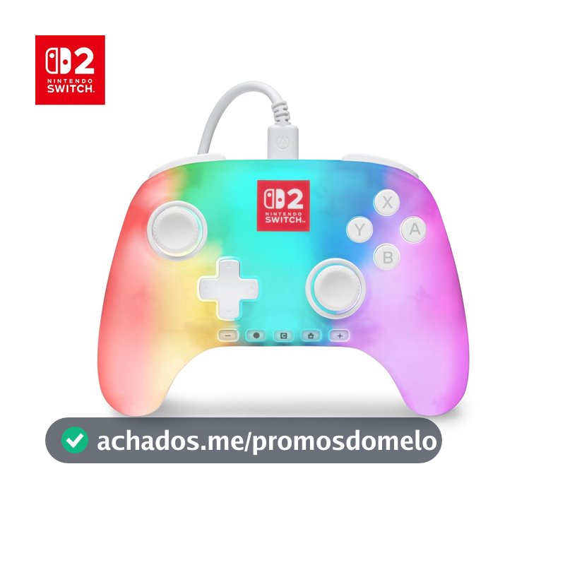 Controle com fio PowerA Advantage para Nintendo Switch 2 com Lumectra - Branco, oficialmente licenciado, iluminação RGB, efeitos Hall, botões mapeáveis, botão C, controle Pro