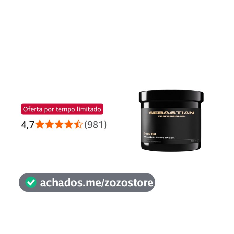 Sebastian Professional, Dark Oil, Máscara de nutrição, brilho e maciez para todos os tipos de cabelo, 500ml