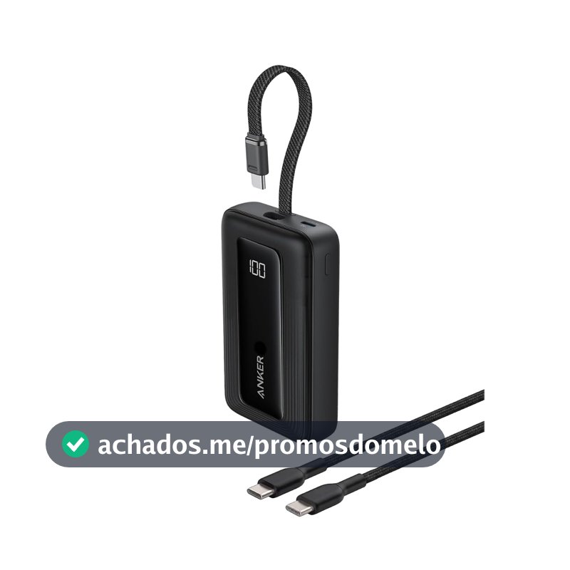 Anker Power Bank 10.000mAh 30W, Carregador Portátil, Cabo USB-C Integrado