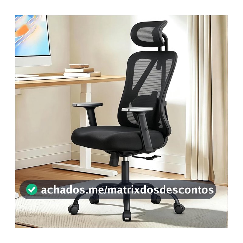 Cadeira de Escritório Ergonômica Preta, Mesh Respirável com Apoio Lombar