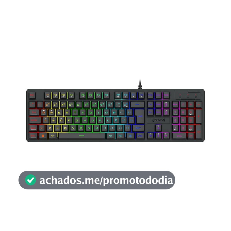 Teclado Membrana Gamer Redragon Netherbane Iluminação Rainbow Preto ABNT2 K521-R