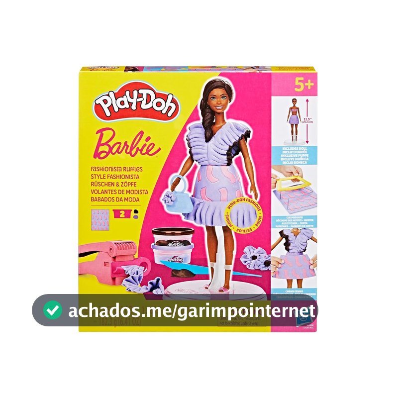 Play-Doh, Massinha de Modelar Infantil, Barbie Fashionista Ruffles - Conjunto de Brinquedo com Acessórios, Boneca e 2 Potes - A partir de 5 Anos
