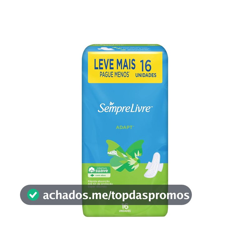 Absorvente com Abas Sempre Livre Adapt, Cobertura Suave, 16 Unidades