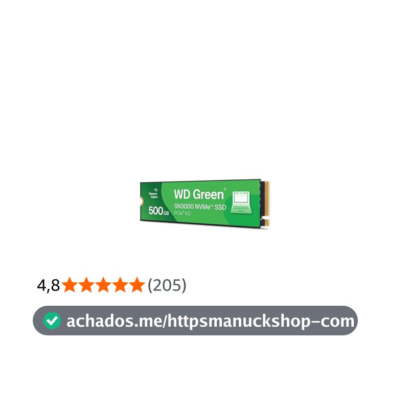 Western Digital SSD interno 500GB WD Green SN3000 NVMe - Unidade de estado sólido - PCIe Gen4, M.2 2280, até 5.000 MB/s - WDS500G4G0E