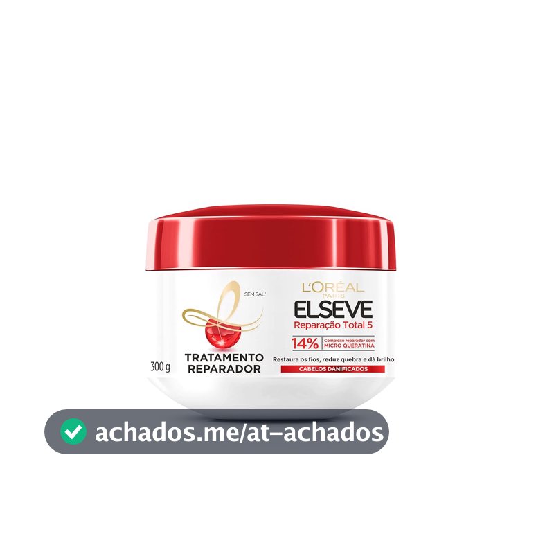 L'Oréal Paris Elseve Reparação Total 5+ Creme de Tratamento, Repara os 5 Sinais de Danos como Quebra e Ressecamento com Cicatri-Ceramida, Recupera, Hidrata e Dá Brilho, 300g