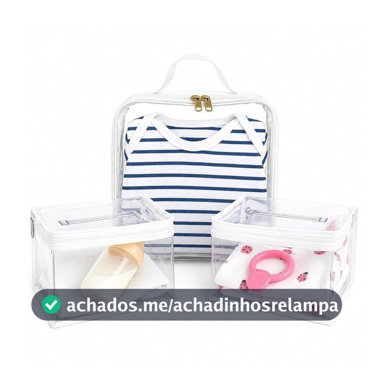 Kit 3 Necessaire Higiene Bebe Porta Fralda Bolsa Maternidade Transparente (Branco)