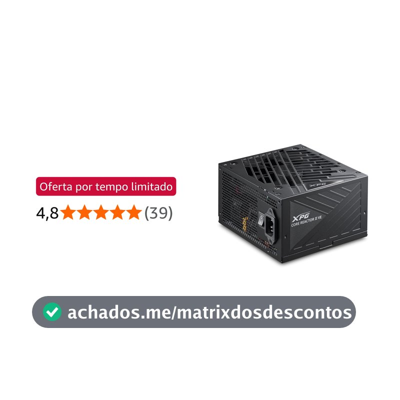 Fonte XPG Core Reactor II VE 850W Fonte de Alimentação ATX – Certificação Gold 80 PLUS e Cybenetics, totalmente modular, compatível com ATX 3.1/PCIe 5.1, conector 12V-2x6 dedicado para GPUs RTX série