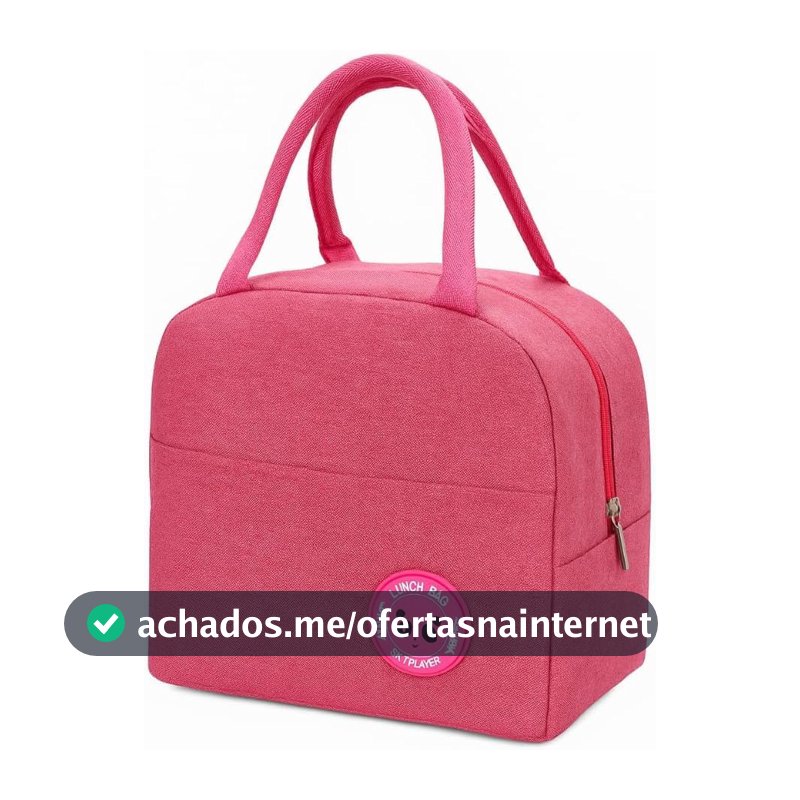 Lancheira Térmica Reutilizável para Marmita, Bolsa Térmica Portátil com Isolamento Térmico, Zíper e Bolso Frontal, para Trabalho, Academia, Faculdade, Viagens e Uso Diário – Rosa
