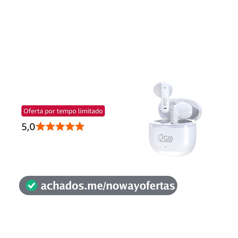 I2GO, Fone De Ouvido, TWS, Bluetooth, Até 16 Horas de Bateria, Air Sound 200, Branco