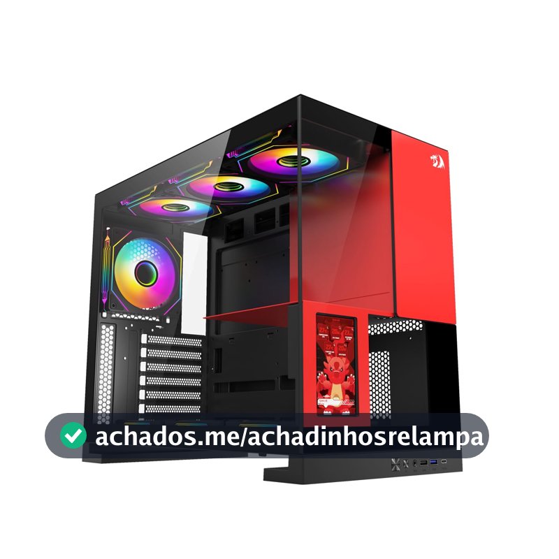 Redragon Gabinete Gamer Eternal Pro Mid Tower Aço e Vidro Temperado Sem Fans c/ Tela LCD ATX Preto e Vermelho - CA-613BR