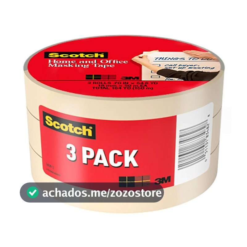 Scotch Painter's Tape Marca: 3 fitas adesivas Scotch para casa e escritório 8,727-9,3 cm x 54,5 m (18 mm x 50 m), 3 rolos, 1,9 cm, bronzeado, 3 unidades