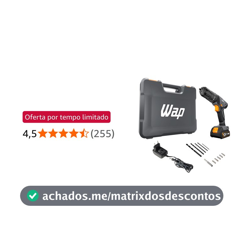 WAP Parafusadeira Furadeira de Impacto à Bateria 3/8" 12V WF 12K4.2 com 18 Níveis de Torque e Kit Acessórios e Maleta