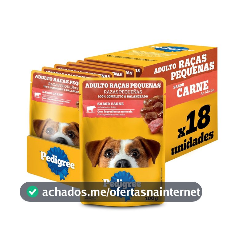 Pack Ração Úmida Pedigree Sachê Carne ao Molho para Cães Adultos de Raças Pequenas 100 g - 18 unidades