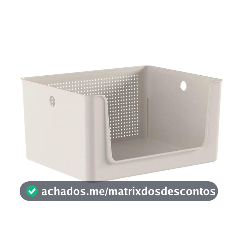 Ou Cesto Organizador Multiuso com abertura frontal 16L Bege Linha Flow