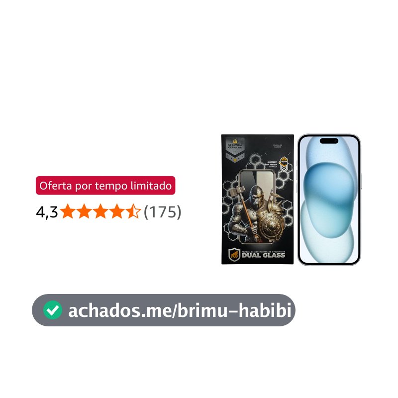 Gshield Película de Fibra de Vidro 10H Proteção Contra Arranhões e Impactos, Alta Sensibilidade Tela Toda, Dual Glass Preta (iPhone 15)