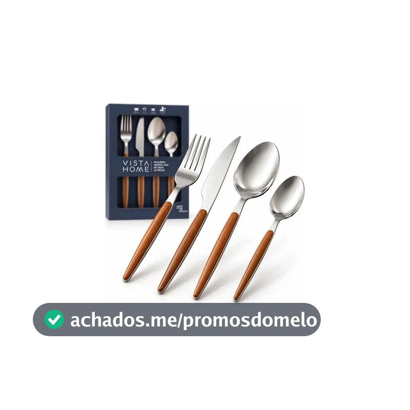 Jogo de Talheres Faqueiro 24 Peças Inox Cabo de Madeira Fino Minimalista