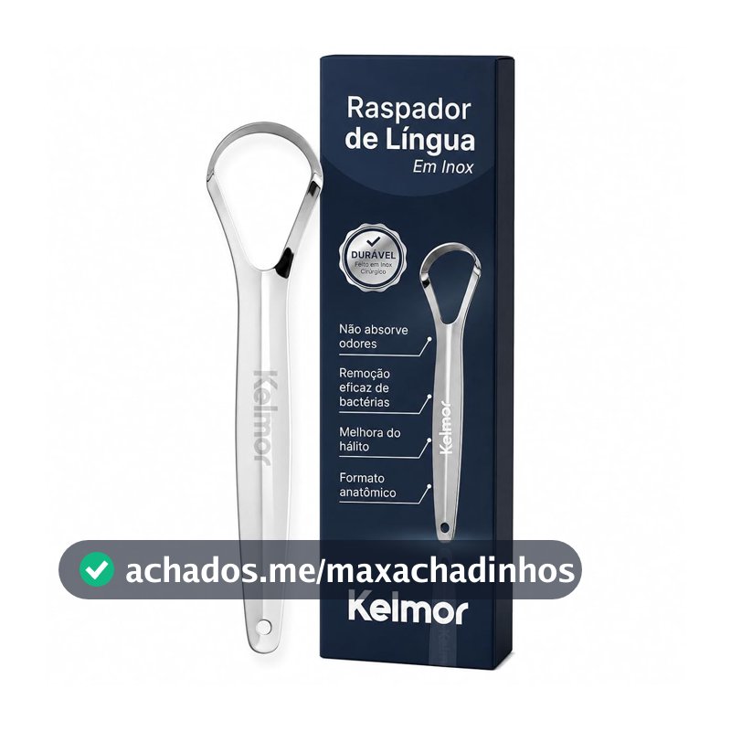 KELMOR Raspador De Língua Inox Cirúrgico Limpador Bucal Profissional Escova de Língua em Aço Inoxidável Higiene Oral Combate Mau Hálito Fácil Uso e Limpeza Durável e Anatômico