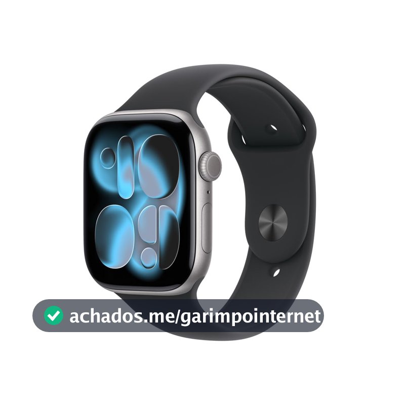 Apple Watch Series 11 GPS, Caixa em alumínio cinzento sideral de 46 mm com Bracelete desportiva preta - M/G