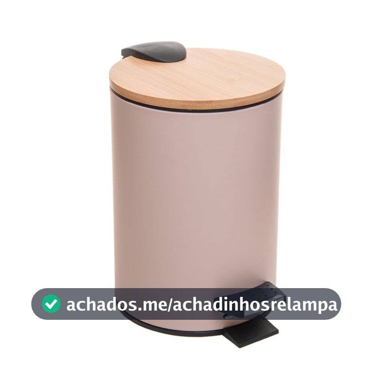 LYOR - Lixeira Redonda com Tampa em Bambu e Pedal 3L Bege Aço Inox