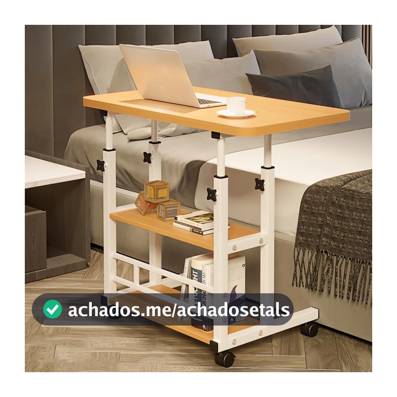 Mesa portátil para sofá e cama, mesa lateral para laptop com altura ajustável (Nogueira)