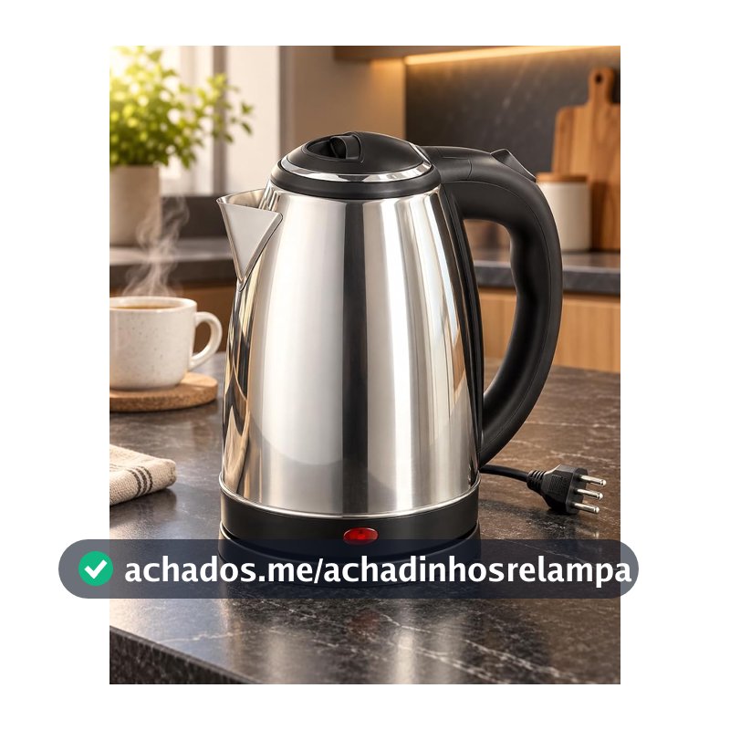 Chaleira Elétrica 1,8 Litros 220V 1200W em Aço Inox, Base Giratória 360°, Desligamento Automático, Proteção Contra Superaquecimento e Luz Indicadora