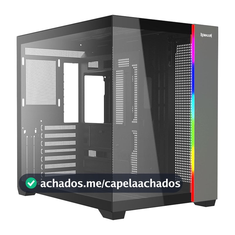 Gabinete Mid Tower Redragon Tesseract Vidro Temperado USB Tipo-C Sem Fans Preto CA-614B