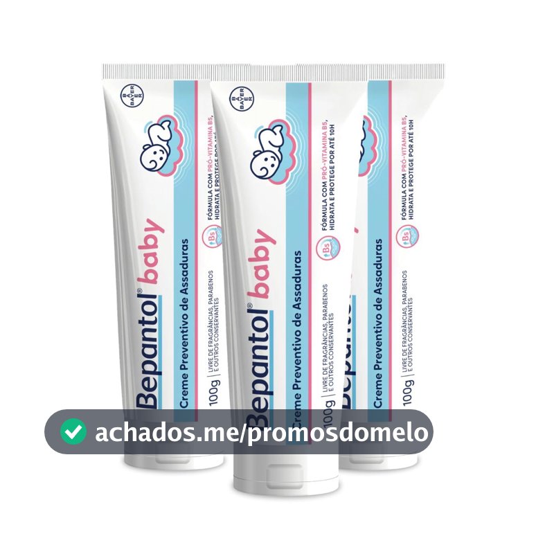 Kit 3 Cremes Pomadas de Assaduras Vit B5 com 100g cada, Total 300g - Bepantol Baby