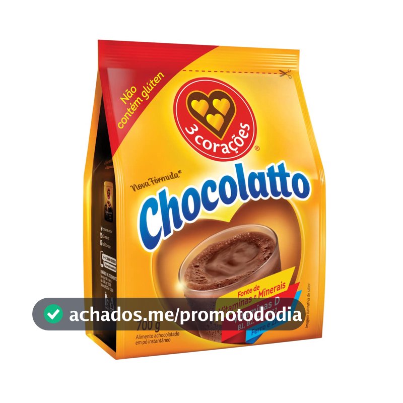 Achocolatado em Pó 3 Corações Chocollatto, Sachê, 700g