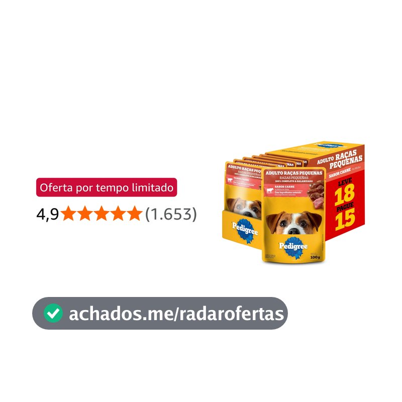 Pack Ração Úmida Pedigree Sachê Carne ao Molho para Cães Adultos de Raças Pequenas - Leve 18 Pague 15