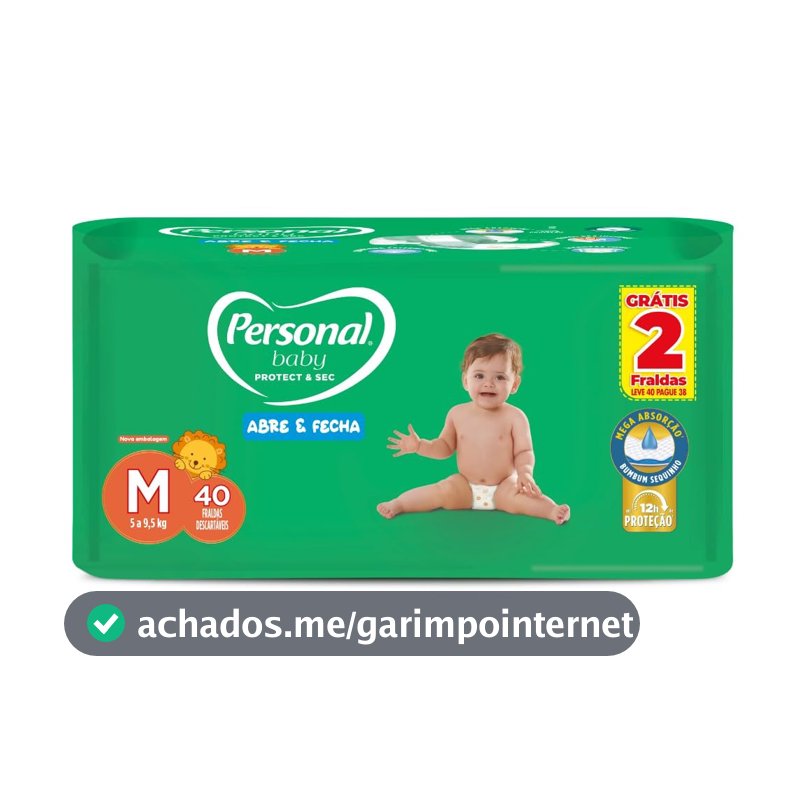 Fralda Infantil Personal Baby Protect e Sec M Mega 9x40pads Leve 40 pague 38 Unidades