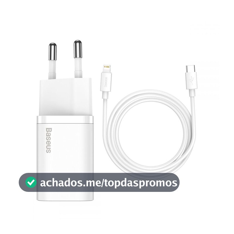 Baseus Kit Carregador Super Si Turbo de 20W/25w Cabo de 1 metro, USB-C para USB-C/USB-C para Lightning, Turbo Pd Android/Iphone/Ipad/notebook (Branco 20W)