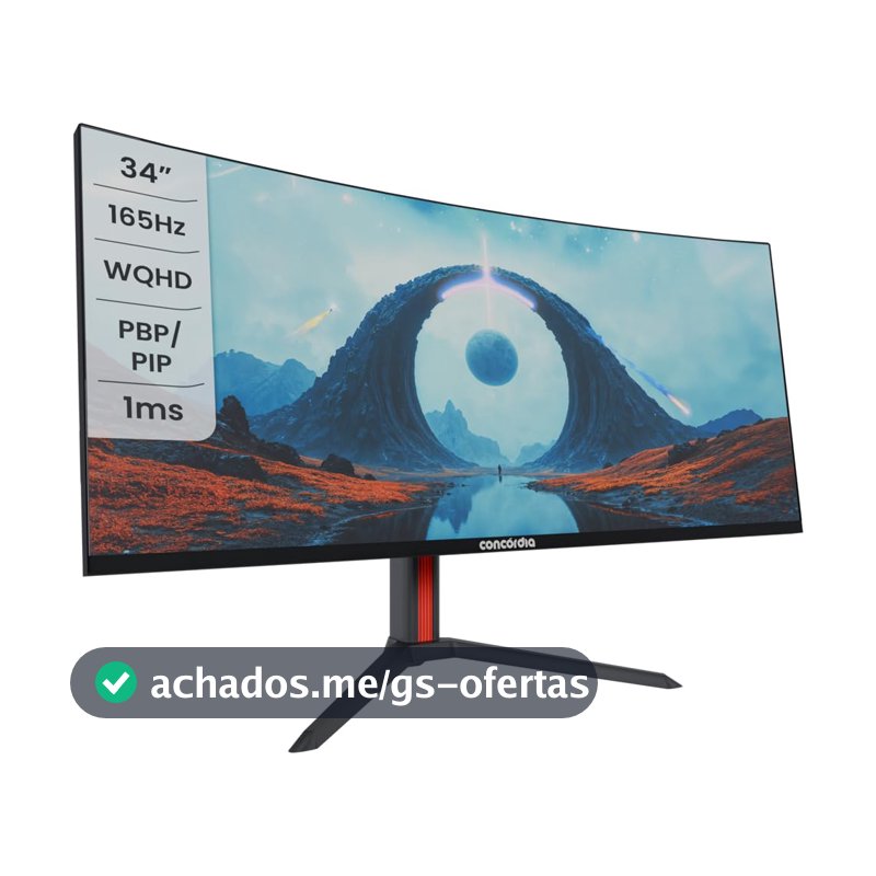 Monitor Gamer Curvo Ultrawide Concórdia 34" WQHD 165Hz 1ms, sRGB 100%, 2 HDMI, 2 DisplayPort, PIP/PBP UZ340