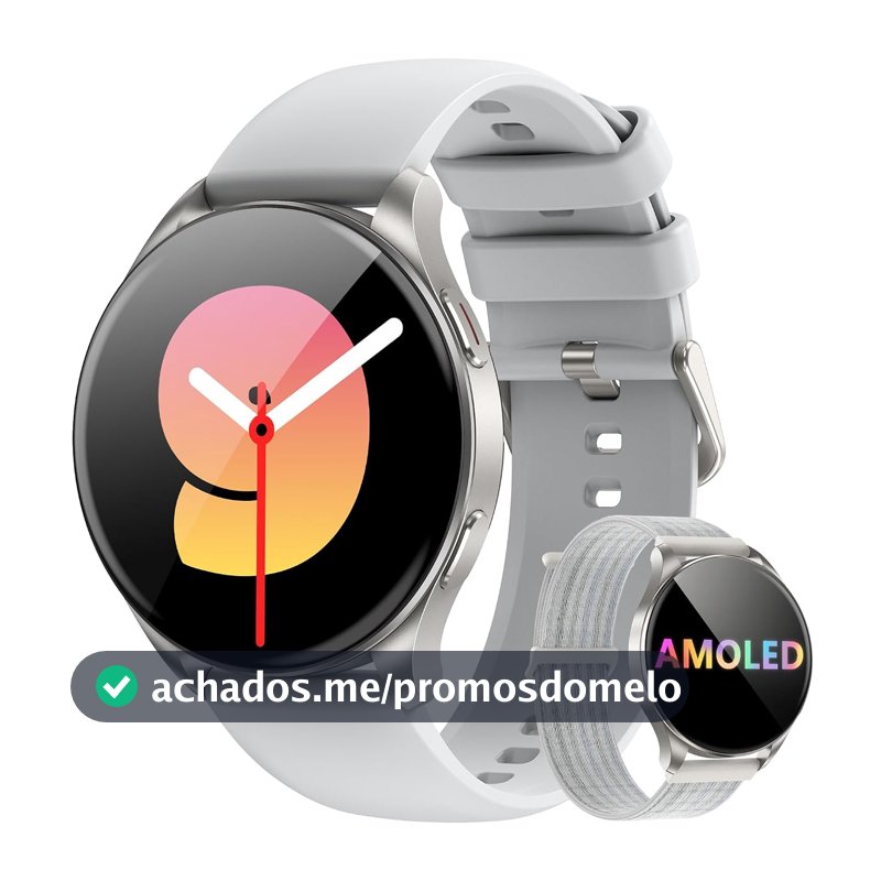 Blackview Smartwatch Feminino Relógio Inteligente AMOLED 1.43" - Tela Sempre Ativa (AOD), Chamadas Bluetooth, 100+ Modos Esportivos, IP68, 2 Pulseiras, Assistente de Voz IA - Android/iOS, Prata