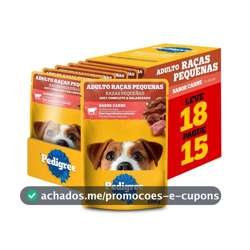 Pack Ração Úmida Pedigree Sachê Carne ao Molho para Cães Adultos de Raças Pequenas - Leve 18 Pague 15