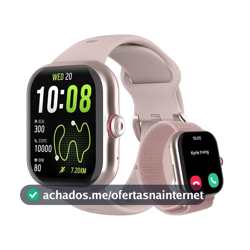 Bettdow SmartWatch GPS, Relogio Smartwatch Feminino e Masculino, 1,85 polegadas HD AMOLED, chamada Bluetooth, Esportivos relógio com voz por IA, Compatível com Android iOS, 2 Pulseiras (Rosa)