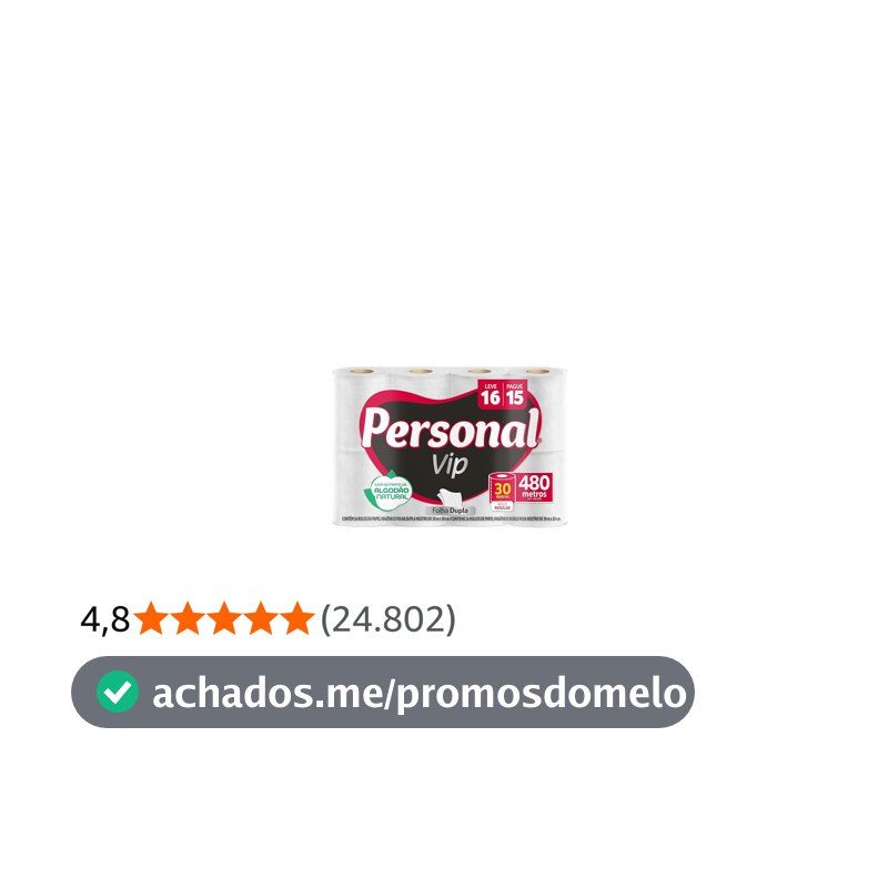 Personal Papel Higiênico Vip Folha Dupla, 16 Unidades Branco (Embalagem Pode Variar)