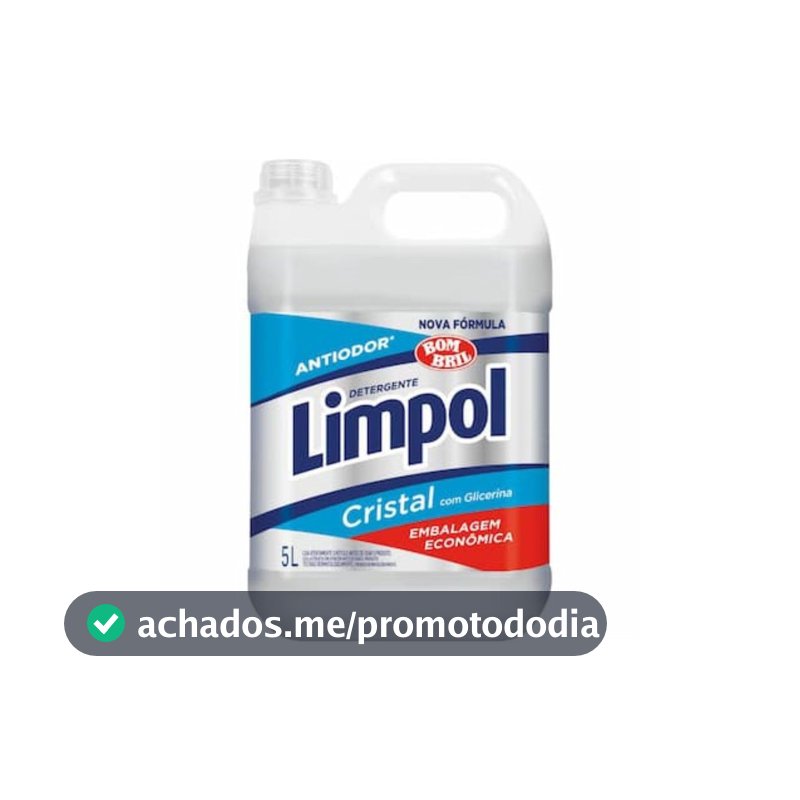 Limpol Detergente Cristal Antiodor com Glicerina, Embalagem Econômica, 5 Litros