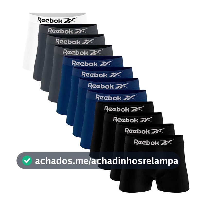 Kit 12 Cuecas Boxer Reebok Masculinas Microfibra Adulto Box Sem Costura