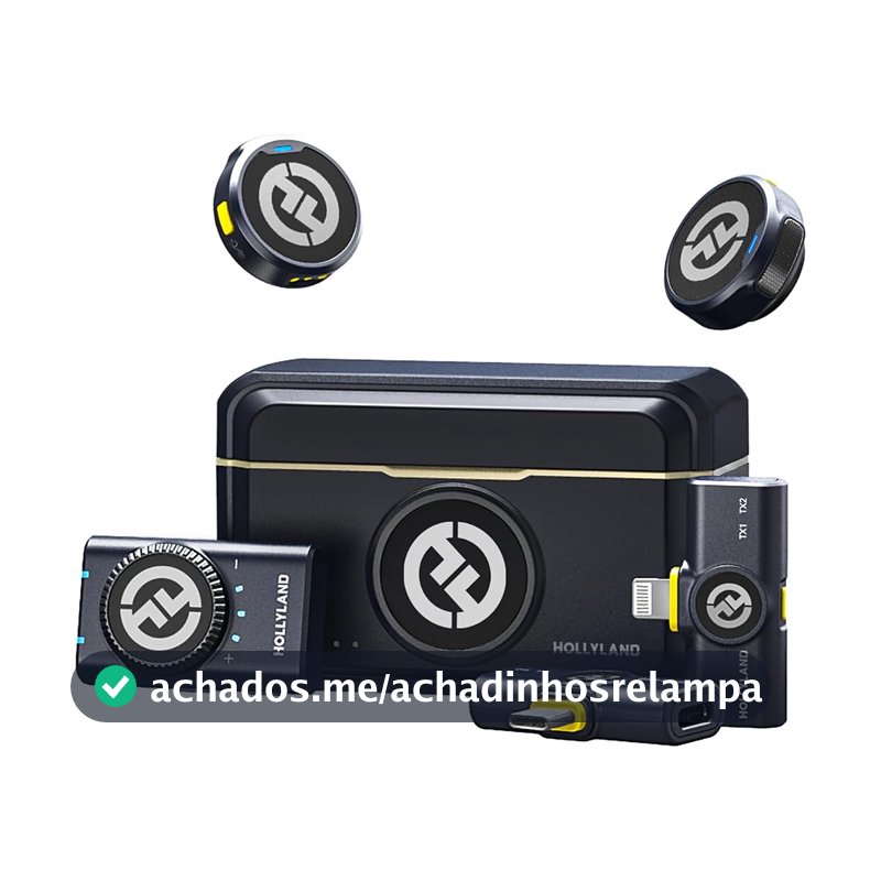 Hollyland Lark M2 Microfone de Lapela sem Fio(2TX+3RX), Transmissão Sem Fio de 1000ft, Cancelamento de Ruído, 40 H Tempo de Trabalho, Compatível com Camera, iPhone, Android, PC ao Vivo-Preto