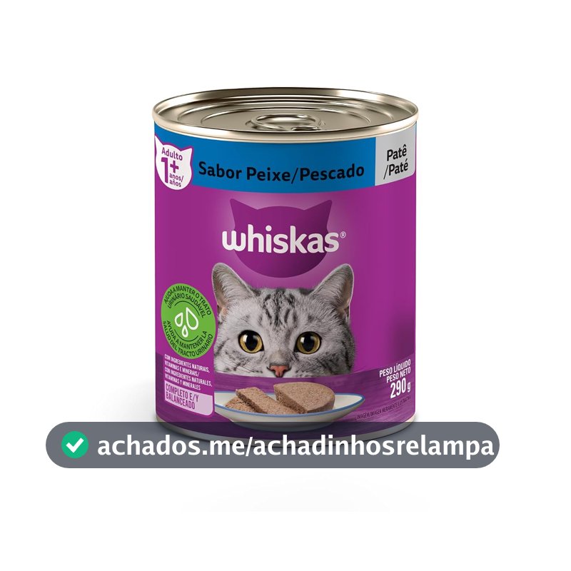 Pack de Ração Úmida Whiskas Lata Patê de Peixe para Gatos Adultos 290 g - 24 unidades