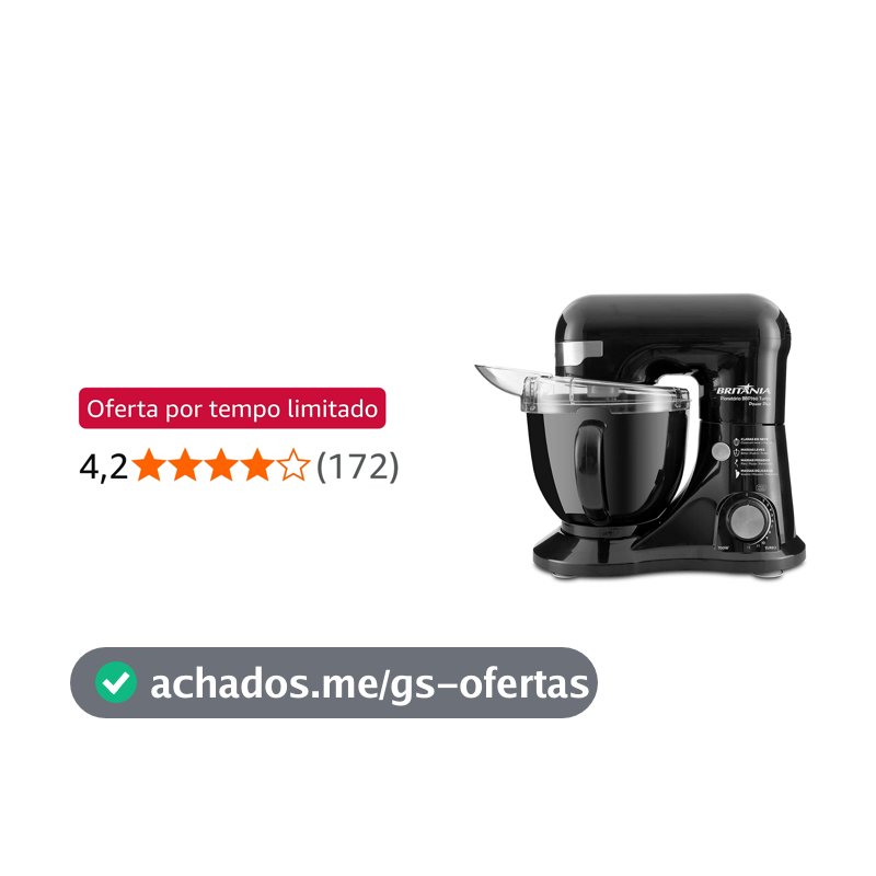 Britânia BBP760 Batedeira Planetária Power Plus, Preto, 12 Velocidades, 4.5L, 700W, 220V