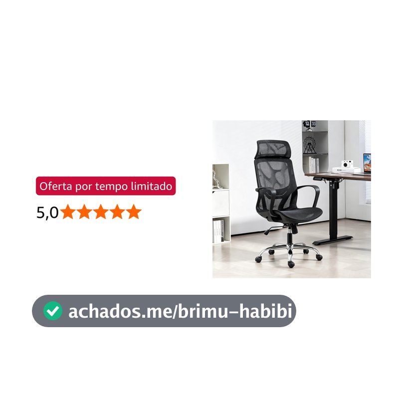 Cadeira de Escritório Ergonômica em Malha, Assento em Formato U, Altura Ajustável – Ideal para Escritório e Home Office (Preto)