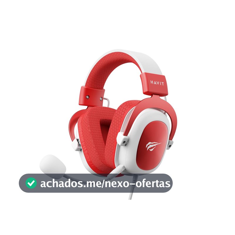 Havit Headphone Fone de Ouvido H2002d Red, Gamer, com Microfone, Falante 53mm, Plug 3, 5mm: compatível com XBOX ONE e PS4, HV-H2002d Cor Vermelho e Branco