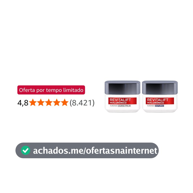 Kit Hidratante Facial L'Oréal Paris Revitalift Hialurônico Diurno FPS 20 + Noturno, Tratamento Antirrugas e Preenchedor com Ácido Hialurônico Puro, 49g