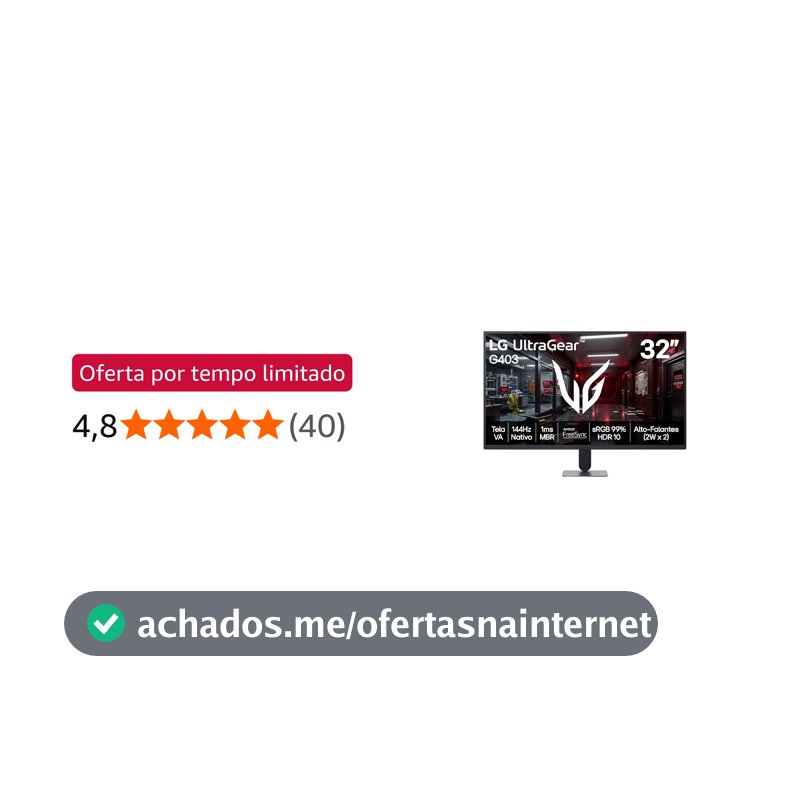 Monitor LG UltraGear - Tela VA FHD 32”, 144Hz nativo, 1ms (MBR), AMD FreeSync, HDR10, sRGB 99%, Preto - 32G403B